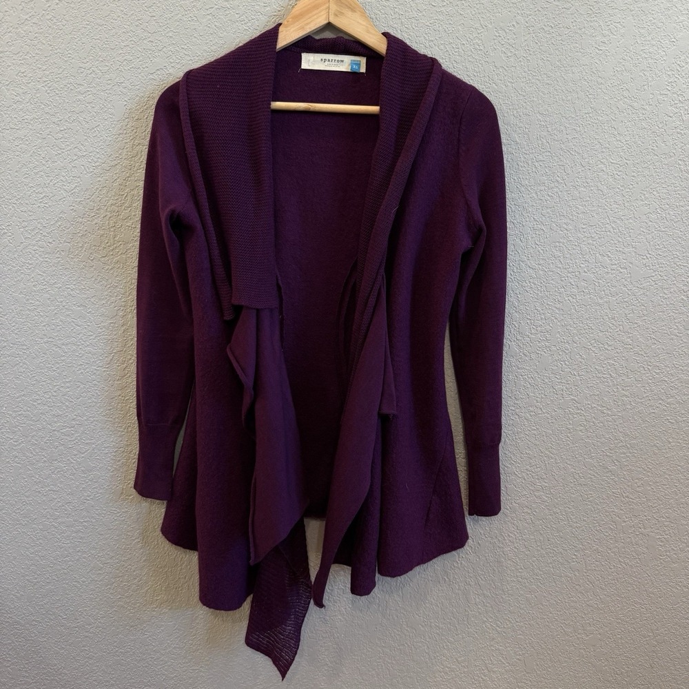 Anthropologie Sparrow Merino Wool Waterfall Open Cardigan Size XS Plum Purple